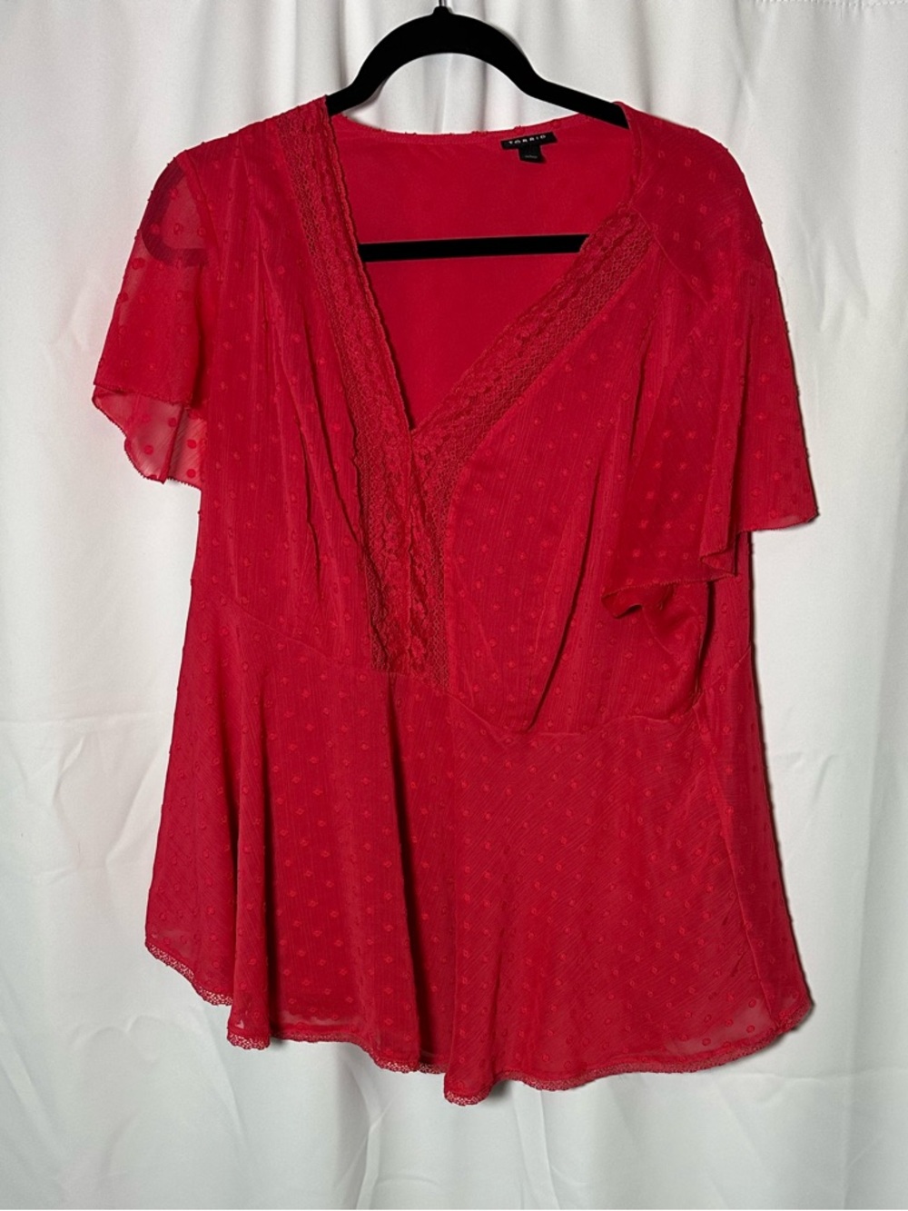 Torrid dark pink Lace-Trim V-Neck Blouse 1x